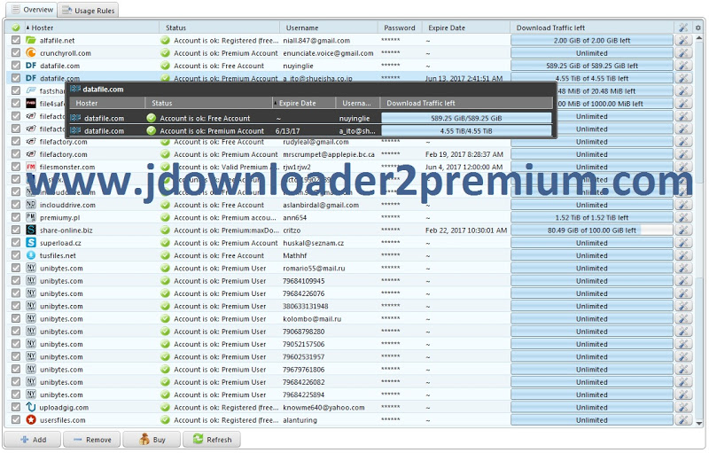 jdownloader 2 premium account database